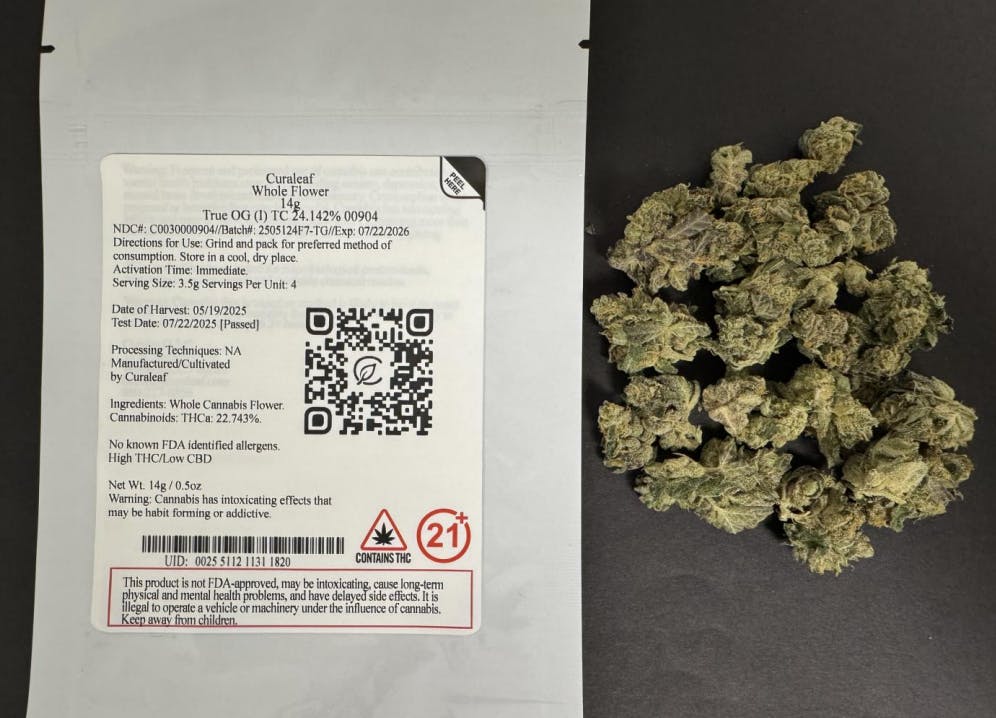 Photograph of product: Curaleaf Whole Flower 14g True OG (I) 00904
