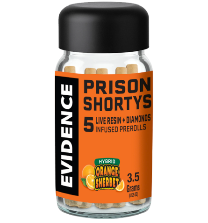 Photograph of product: EVIDENCE .7G X 5 INFUSED PRISON SHORTYS - ORANGE SHERBET
