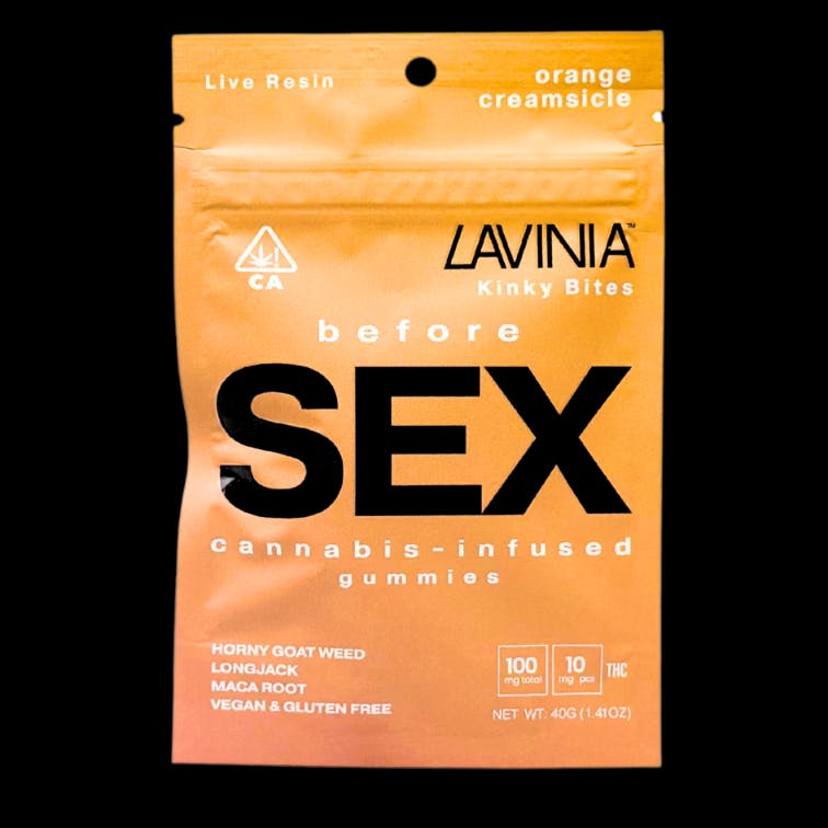 Photograph of product: BEFORE SEX ORANGE CREAMSICLE - LIVE RESIN GUMMIES - 10 PACK - HYBRID - LAVINIA KINKY BITES