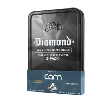 Photograph of product: Heavy Hitters x CAM Devil Driver S/H Diamond Infused Pre-Roll Pack 0.5Gx5PK