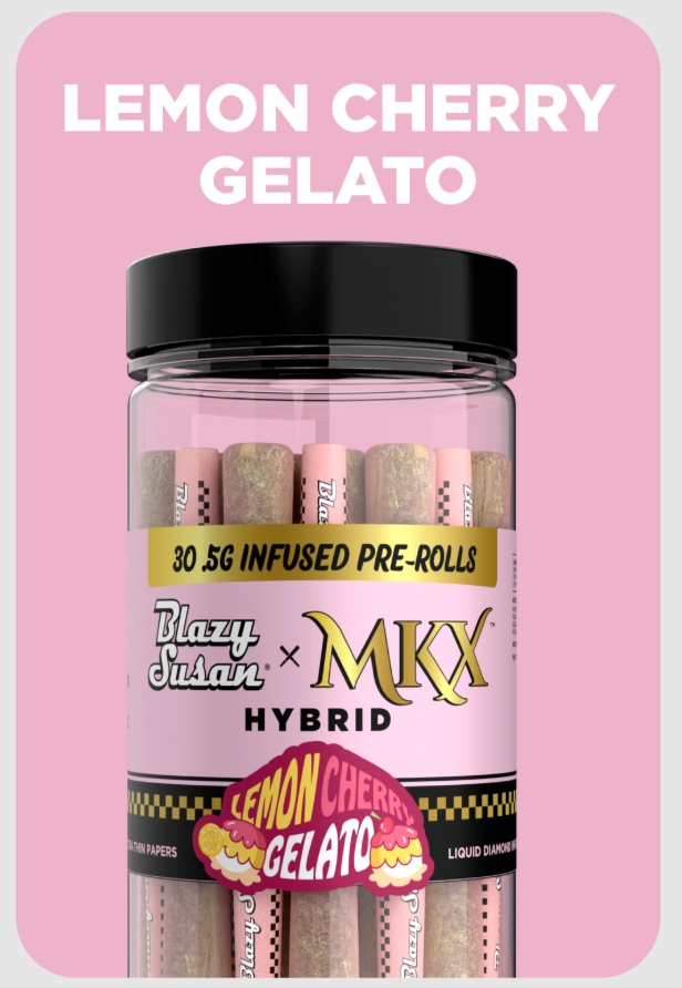 Photograph of product: MKX | BLAZY SUSAN | LEMON CHERRY GELATO | HYBRID | INFUSED PRE-ROLL PACK | 14G