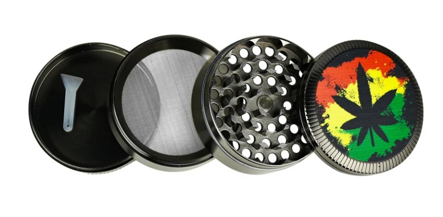 Photograph of product: HEMP LEAF TOP 2" GRINDER | 4PC | ASST DESIGNS