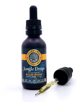 Photograph of product: Treeworks 1:1:1:1:1 Jungle Drops 200mg 60mL Tincture (TH-oui:CBD:CBC:CBG:CBN) - Blueberry Entourage