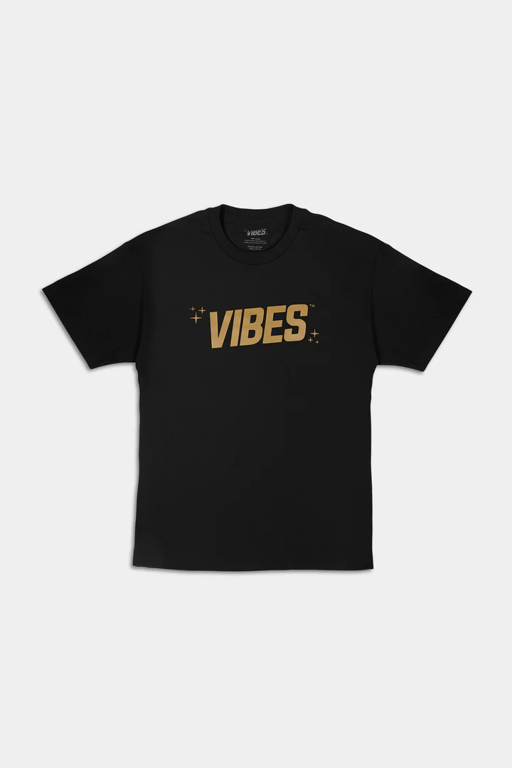 Photograph of product: VIBES - Gold Logo Black Tee | XL