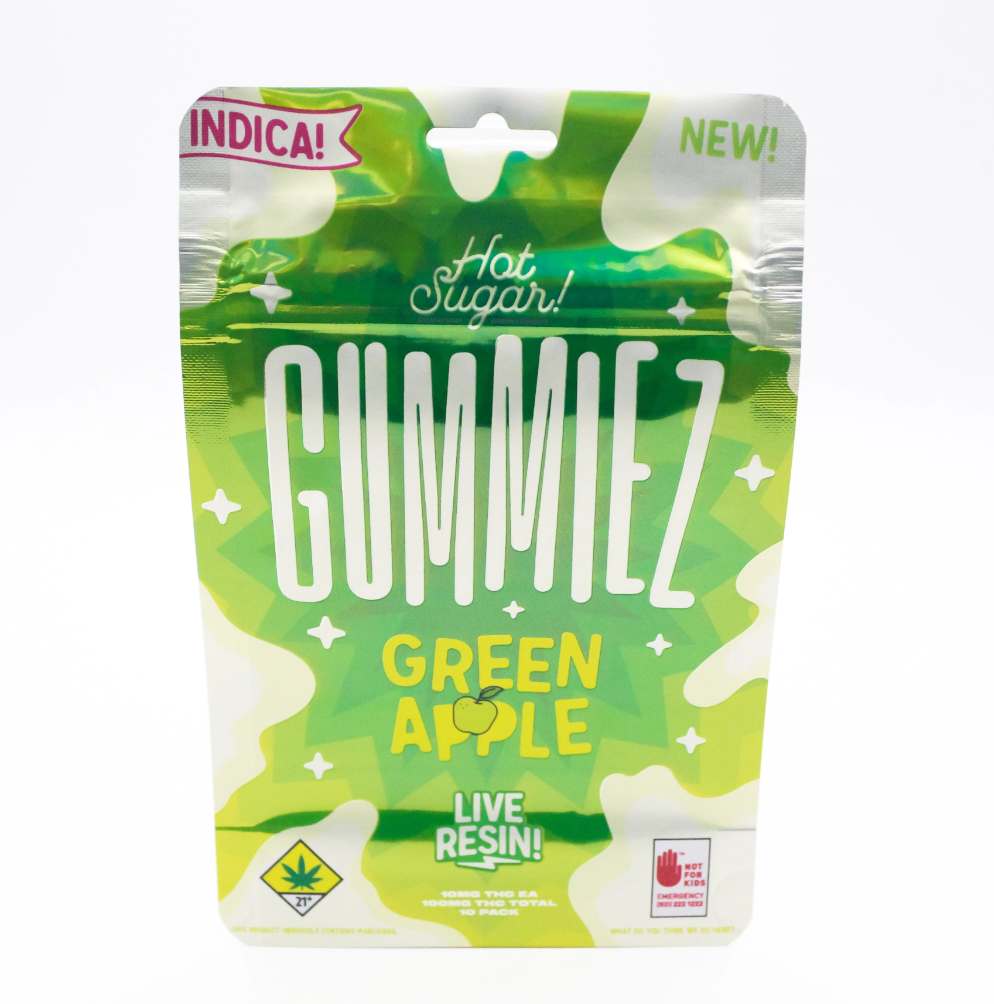 Photograph of product: Hot Sugar - LR Green Apple Gummiez (I) - 100mg Solid Edible - 65g