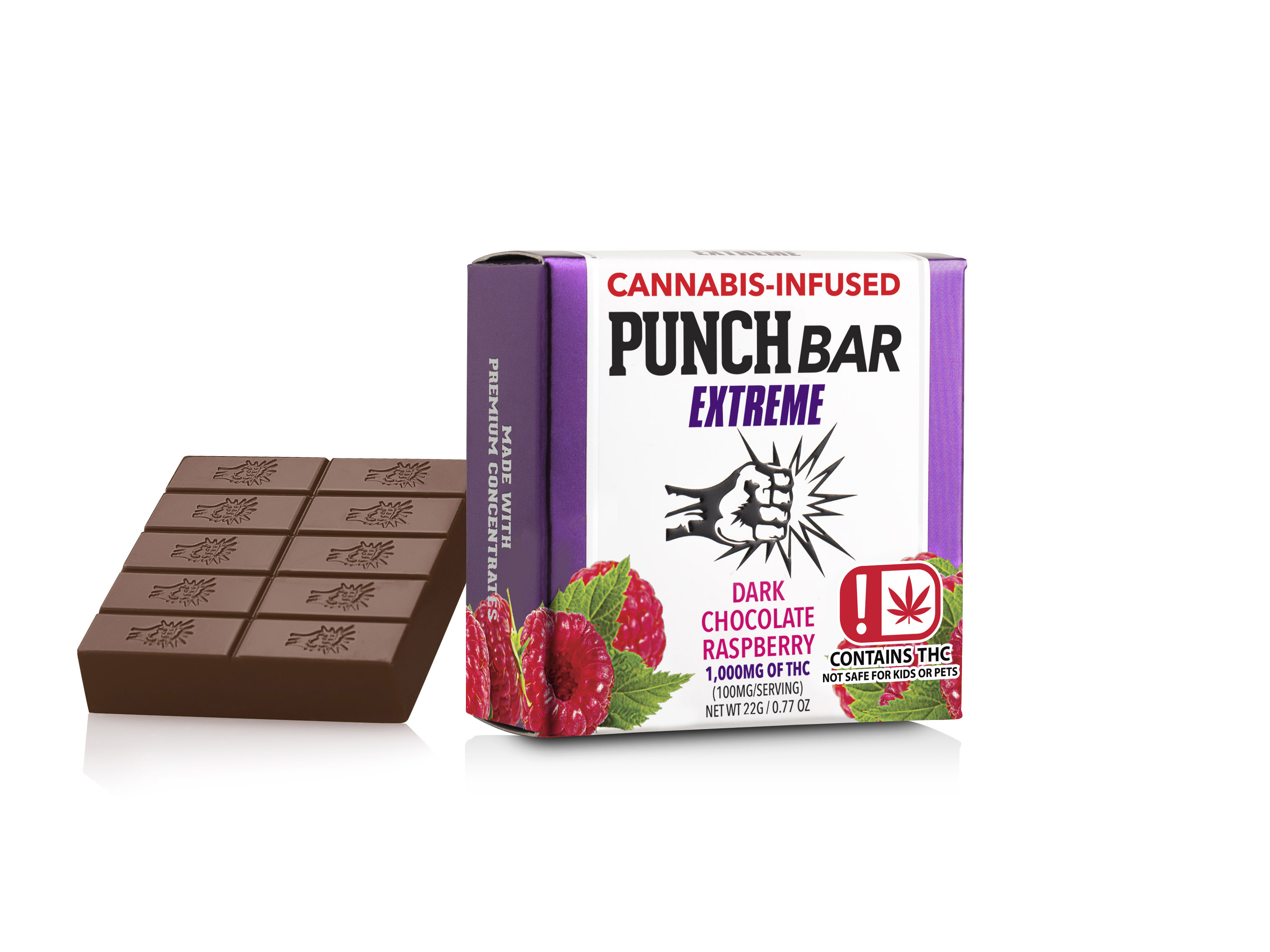 Photograph of product: Dark Chocolate Raspberry - Punch Chocolate Bar