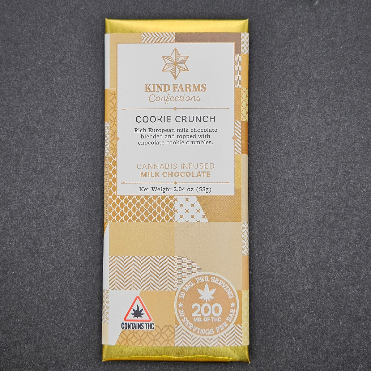 Photograph of product: Kind Farms Confections - Cookie Crunch Chocolate Bar (200MG)