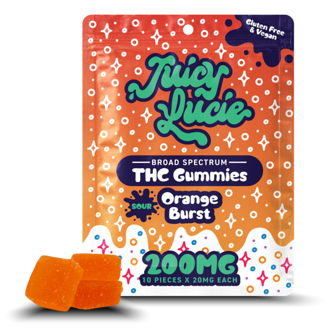 Photograph of product: Juicy Lucie | Sour Orange Burst Gummies | 10x20mg | 200mg