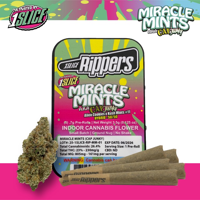 Photograph of product: 1 Slice - Miracle Mints - 5pk Pre Rolls