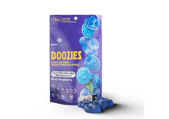 Photograph of product: Green Revolution | 50mg Gummies 10 Pack | Doozies Nighttime - Blue Raspberry + Melatonin (1:1:1)