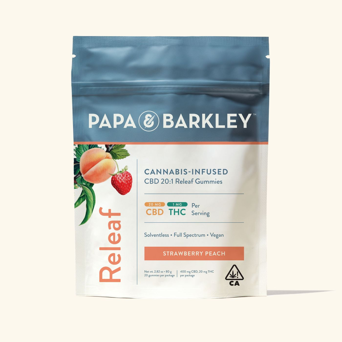 Photograph of product: P&B - Gummies 420mg - Releaf / Strawberry Peach 20:1 (CBD/TH-oui)
