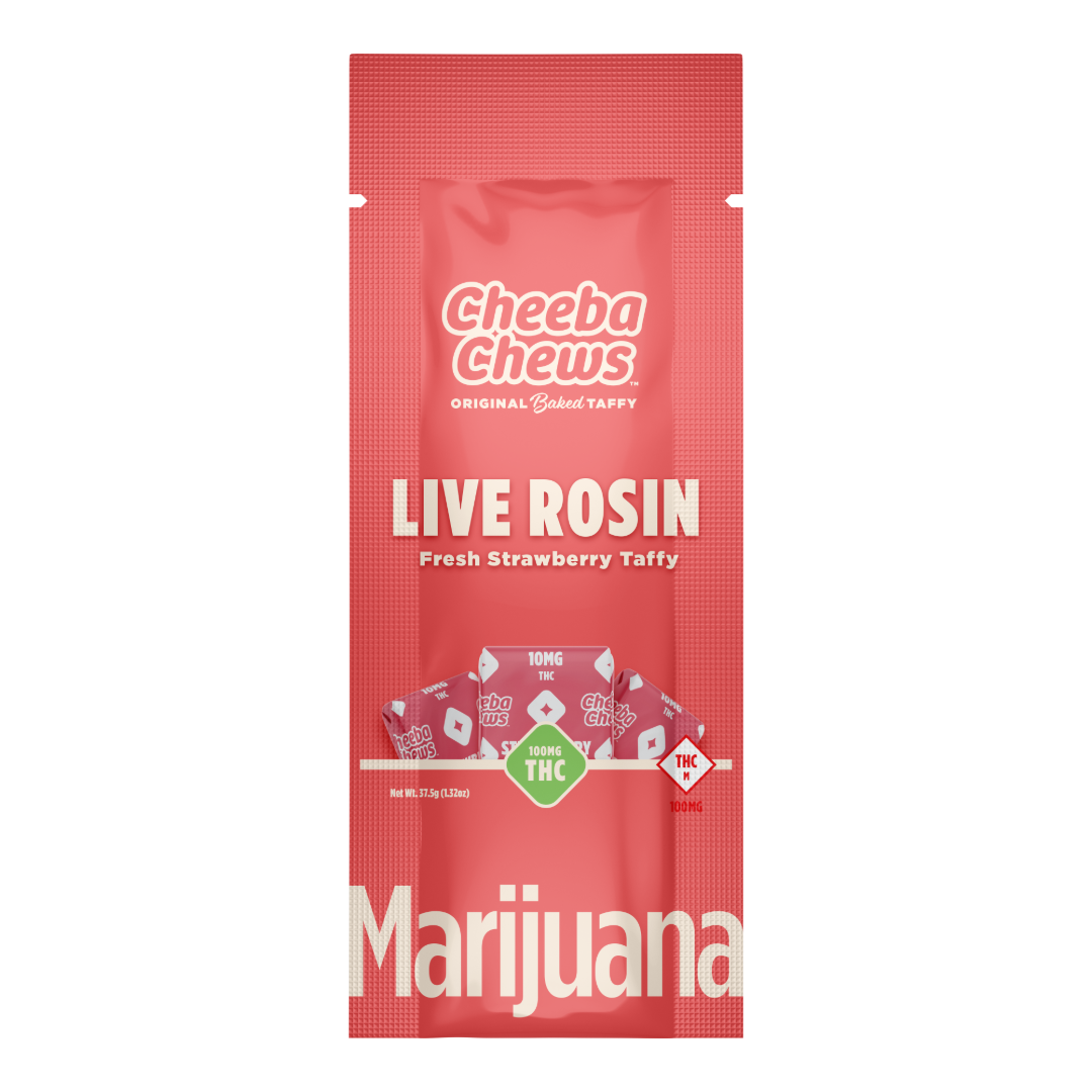 Photograph of product: Cheeba Chews - Live Rosin Taffy - Strawberry - 100mg 10pk