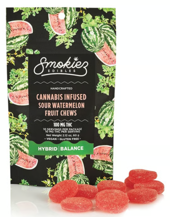 Photograph of product: Smokiez | Sour Watermelon | Single Fruit Chew | 100mg
