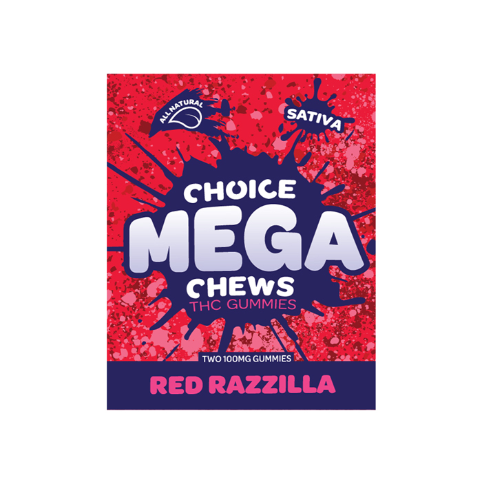 Photograph of product: Red Razzilla Mega Chews Gummies, Oui'd, 200mg