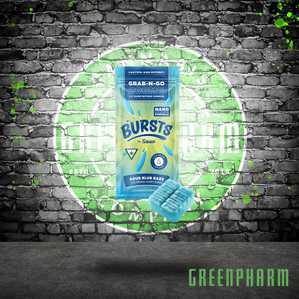 Photograph of product: Sauce Bursts | 200MG Live Resin Gummies | Blue Razz