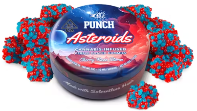Photograph of product: Punch Edibles | Cherry Razz Asteroids 100mg   100 Mg   10 Pack