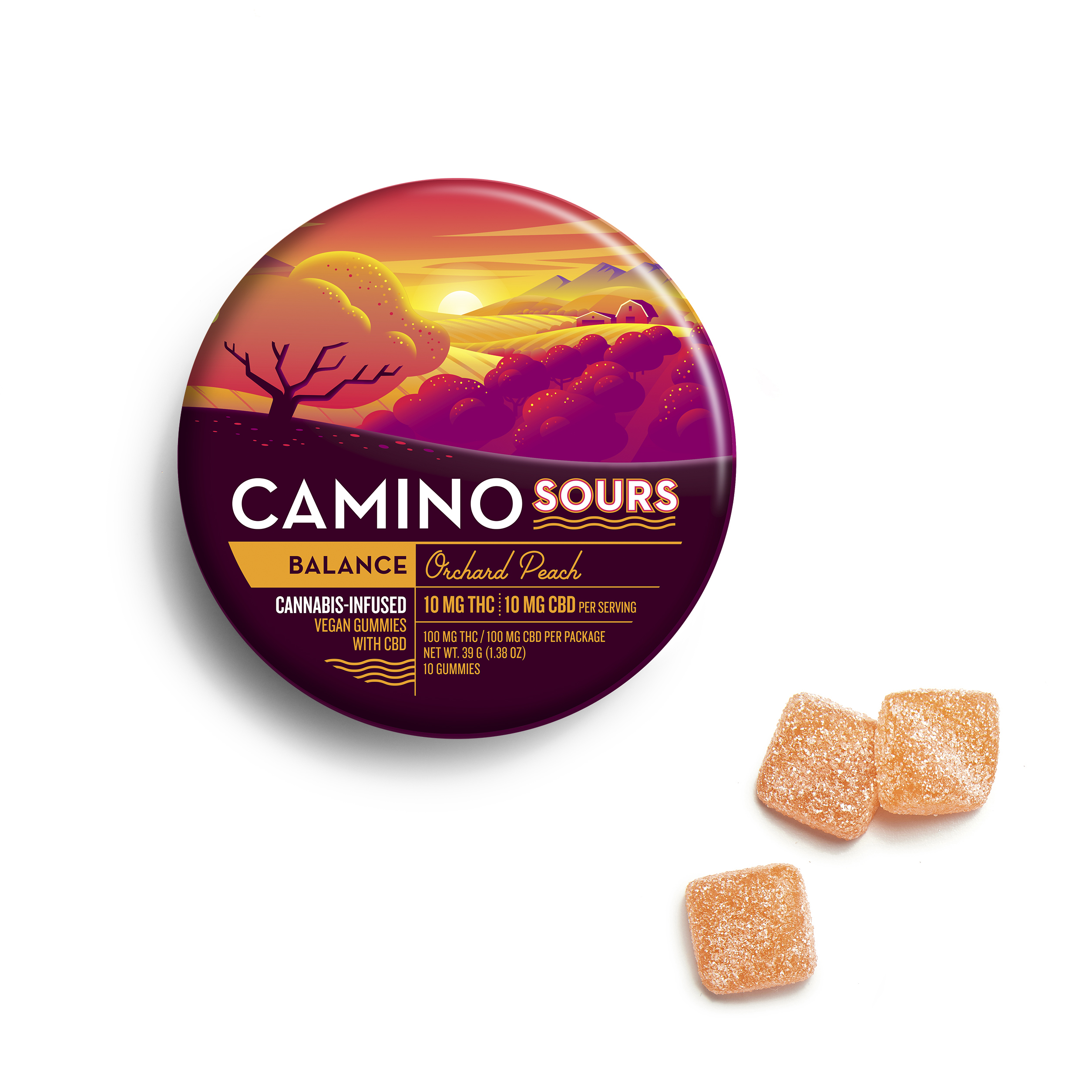 Photograph of Product: Camino Sours 10:10 'Balance' Orchard Peach Gummies [10pk]