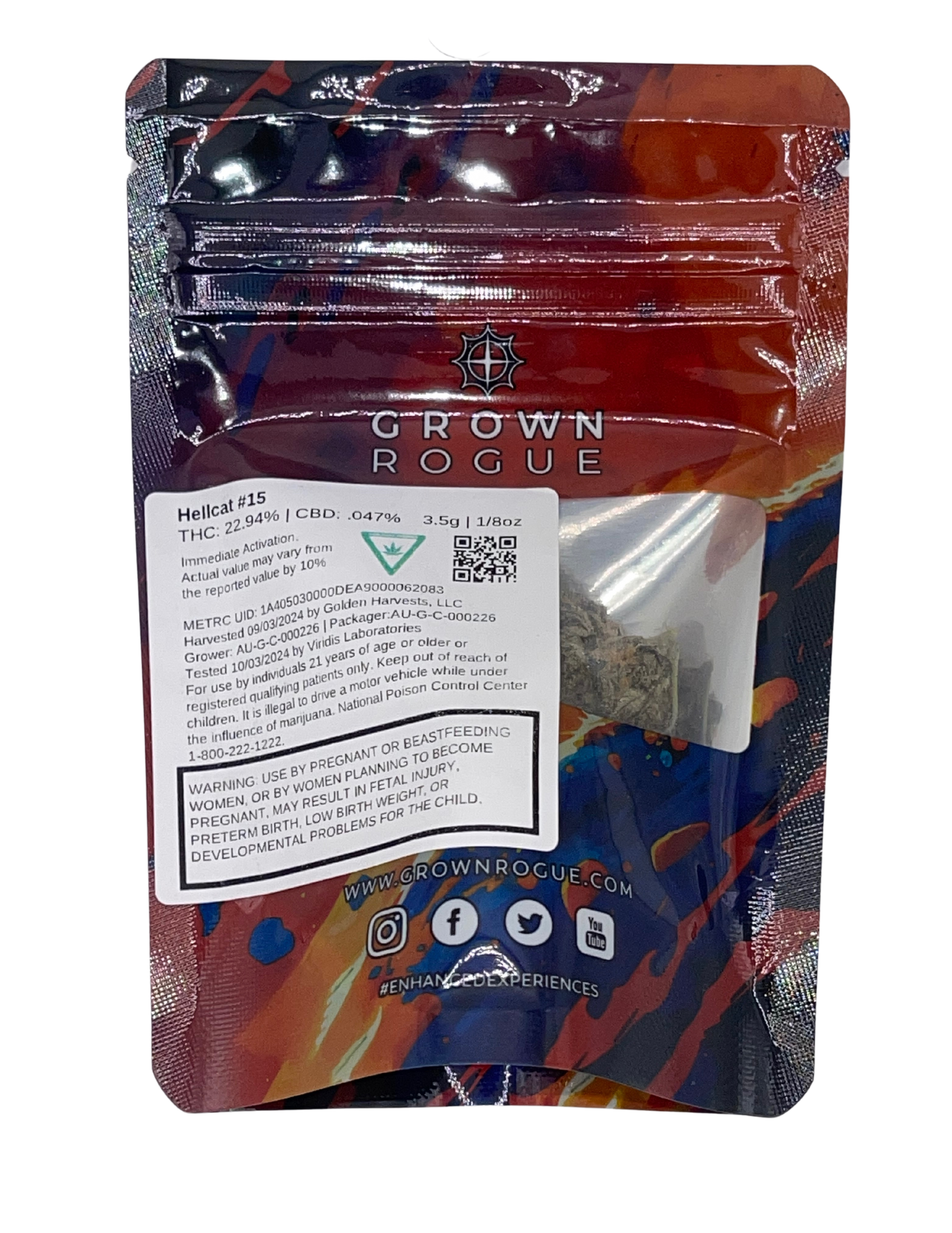 Photograph of product: Grown Rogue | Hellcat #15 Prepack Flower | REC - 3.5g
