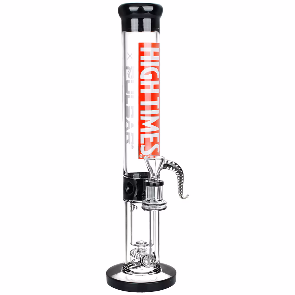 Photograph of product: High Times x Pulsar Logo - Straight Tube Recycler Water Pipe - 14.75" - 14mm F