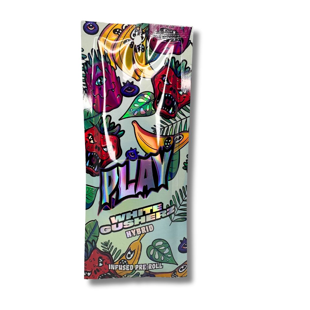 Photograph of product: PLAY | WHITE GUSHERZ INFUSED PREROLL | 1.2G