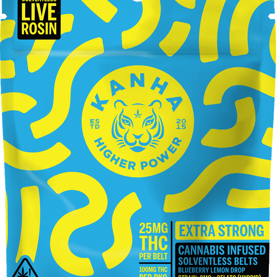 Photograph of product: [Kanha] Solventless Live Rosin Belts - 100mg - Blueberry Lemon Drop (H) - 