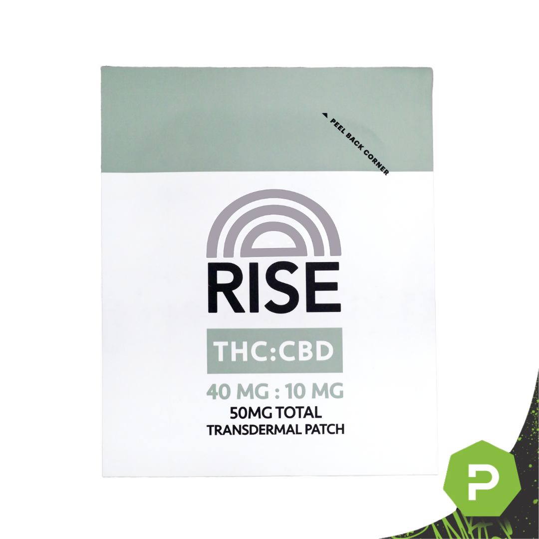 Photograph of product: RISE | 50mg Transdermal Patch | Relaxation TH-oui:CBD:CBN 1:1:1