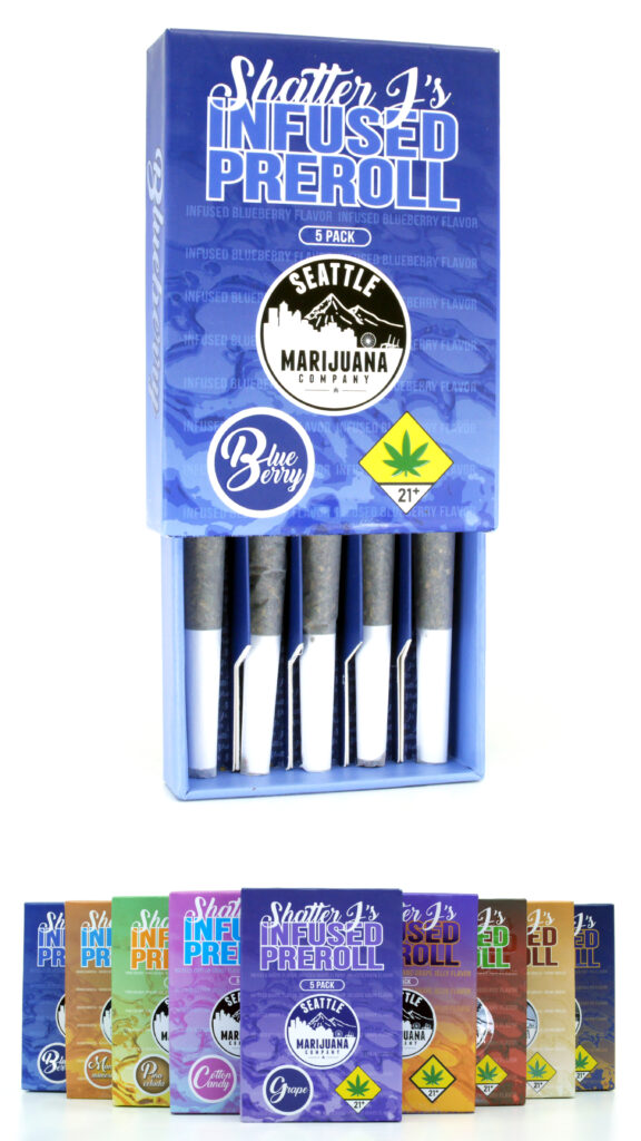 Photograph of product: Blueberry Shatter J's Pre-Roll 5 pack | 5g (DOH)