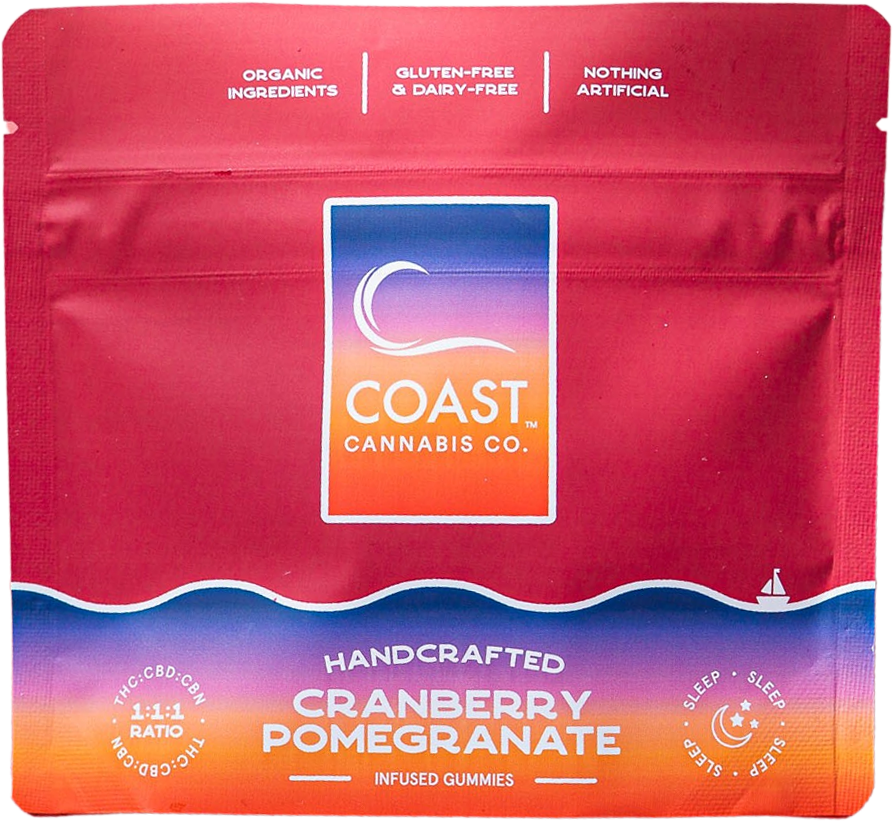 Photograph of product: Cranberry Pomegranate | 1:1:1 TH-oui:CBD:CBN | 5mg/20ct Gummies