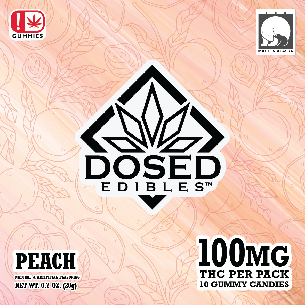 Photograph of product: Dosed Edibles Gummies | Peach | 100mg | 10pk