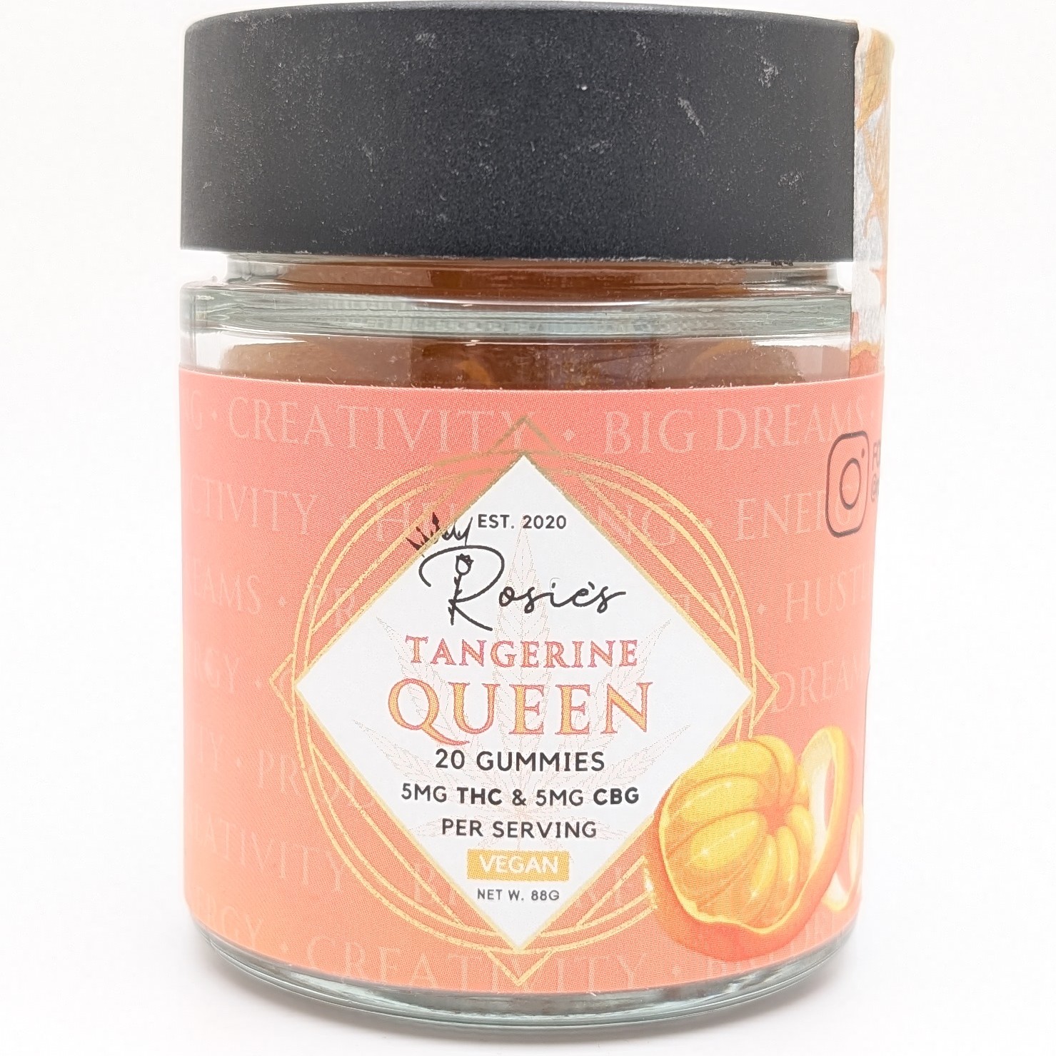 Photograph of Product: Vegan Tangerine 1:1 THC:CBG Gummies 100mg