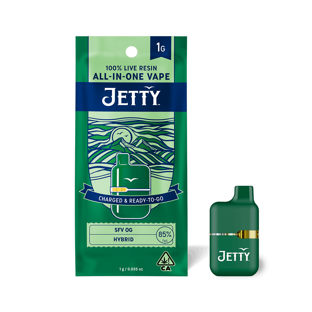 Photograph of product: JETTY - DISPOSABLE (MINI TANK LIVE RESIN) - HYBRID - SFV OG