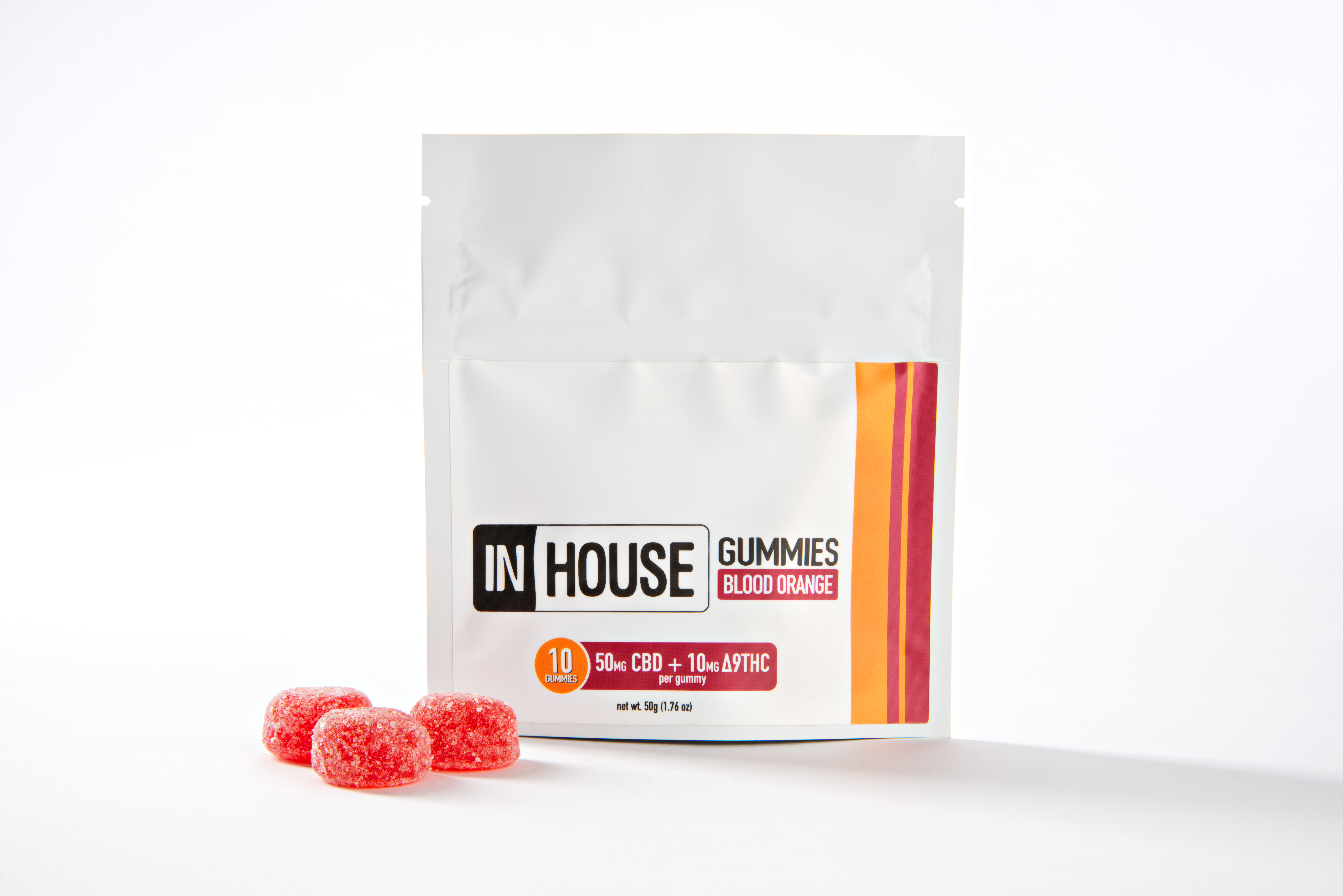 Photograph of product: Blood Orange 5:1 [50mg CBD : 10mg TH-oui] Gummies || InHouse