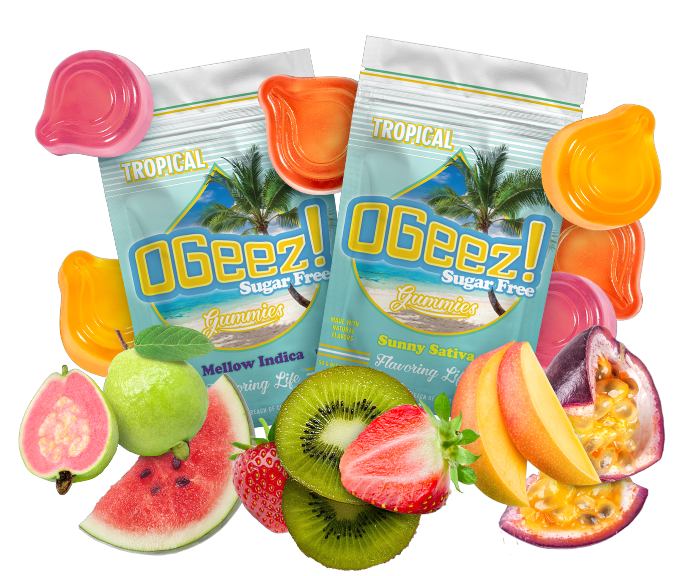 Photograph of product: Tropical | Gummies | Sugar Free | Oui'd | 100MG