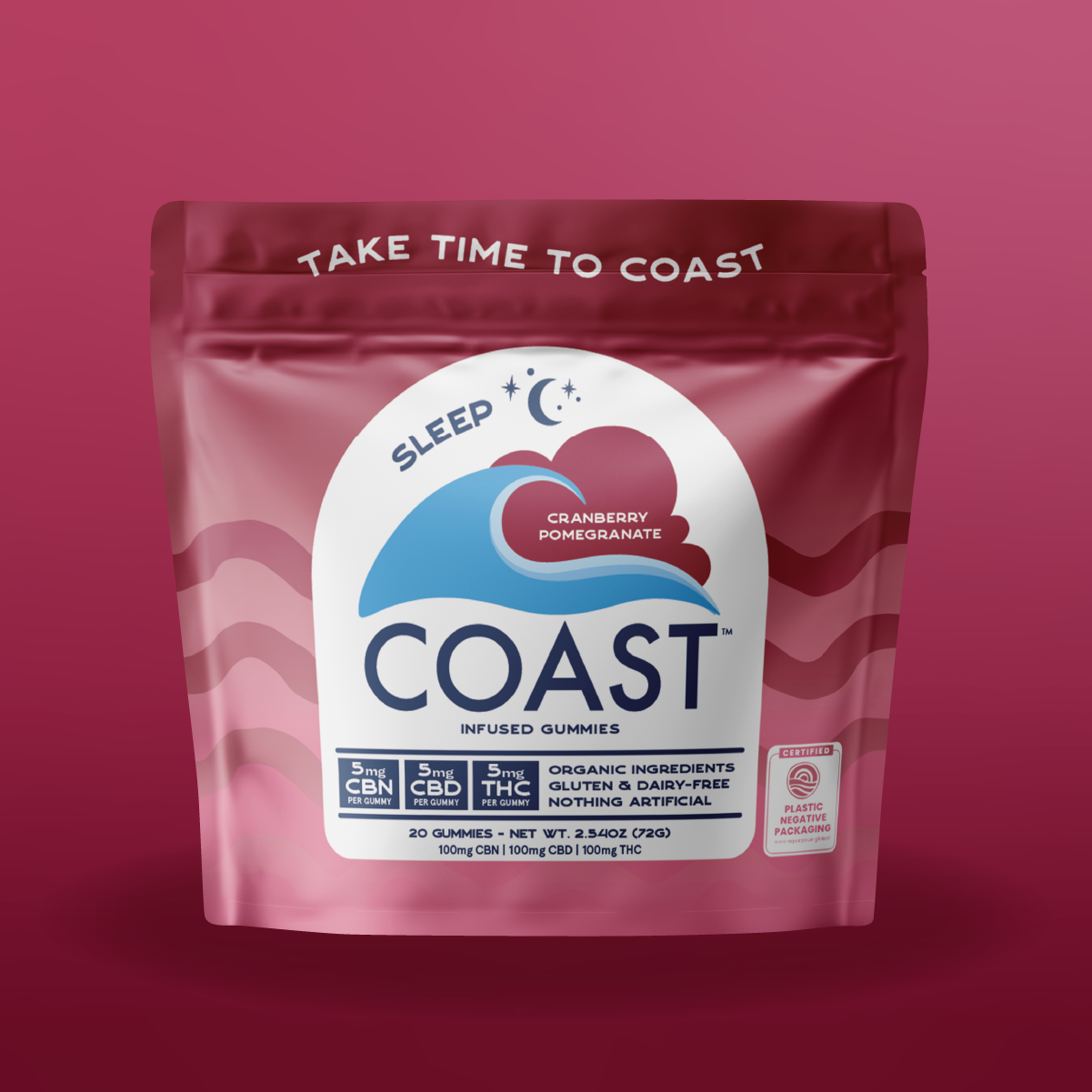 Photograph of product: COAST - Sleep Cranberry Pomegranate 1:1:1 TH-oui/CBD/CBN Gummies (5mg/100mg)
