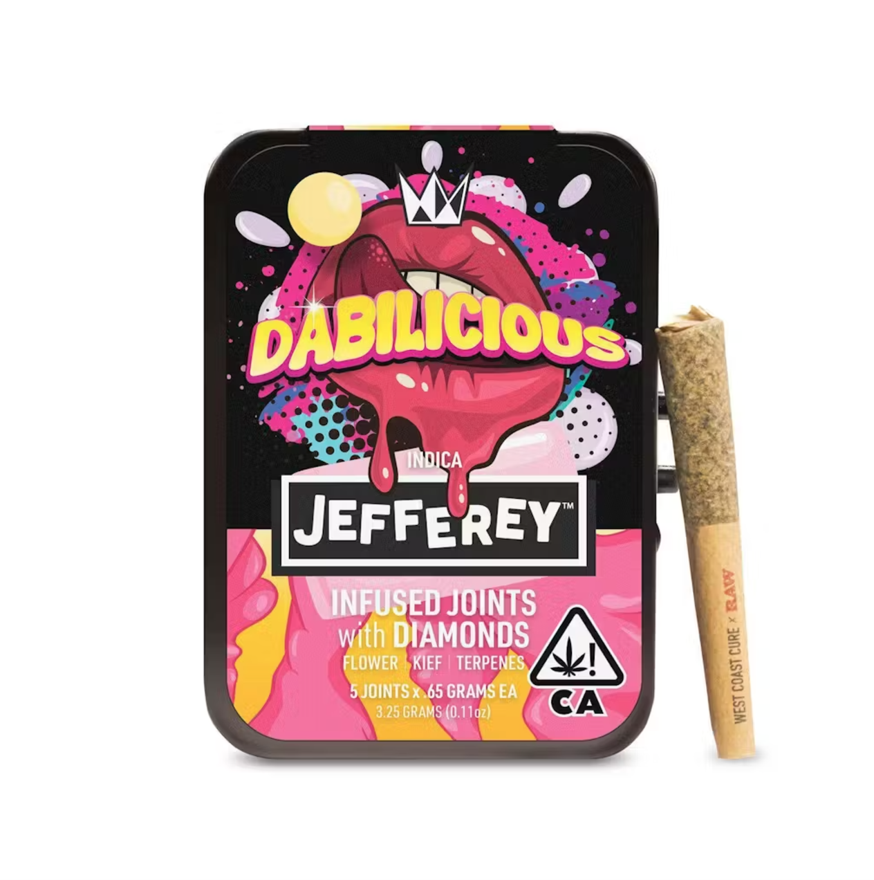 Photograph of product: DABILICIOUS 3.25G INFUSED JEFFEREY 5 PACK PREROLLS