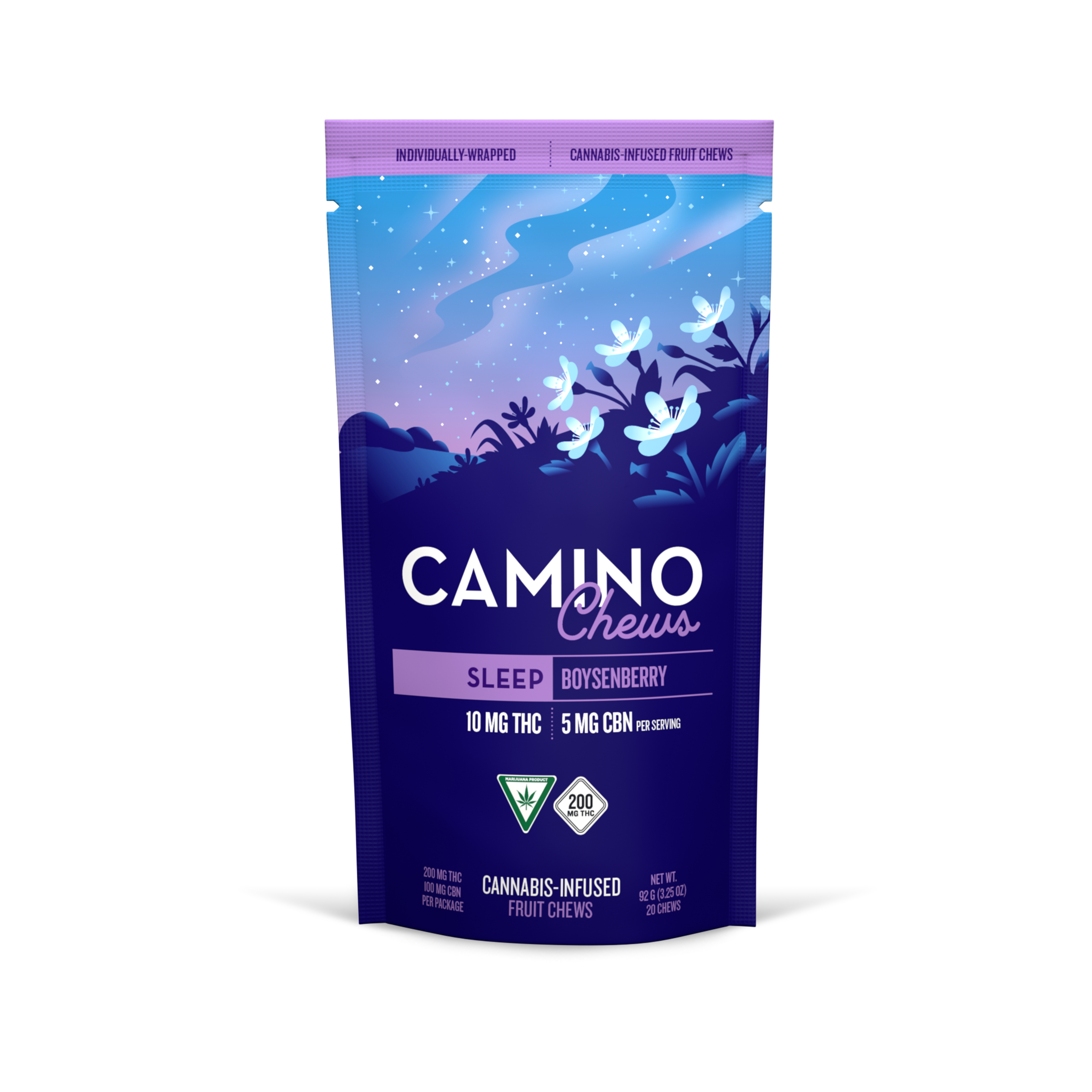 Photograph of product: Boysenberry Fruit Chews (200mg THC/100mg CBN 20 Pack)