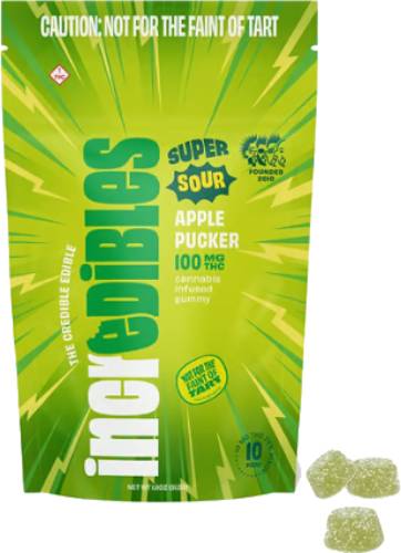 Photograph of product: SUPER SOUR APPLE PUCKER GUMMIES 10PK