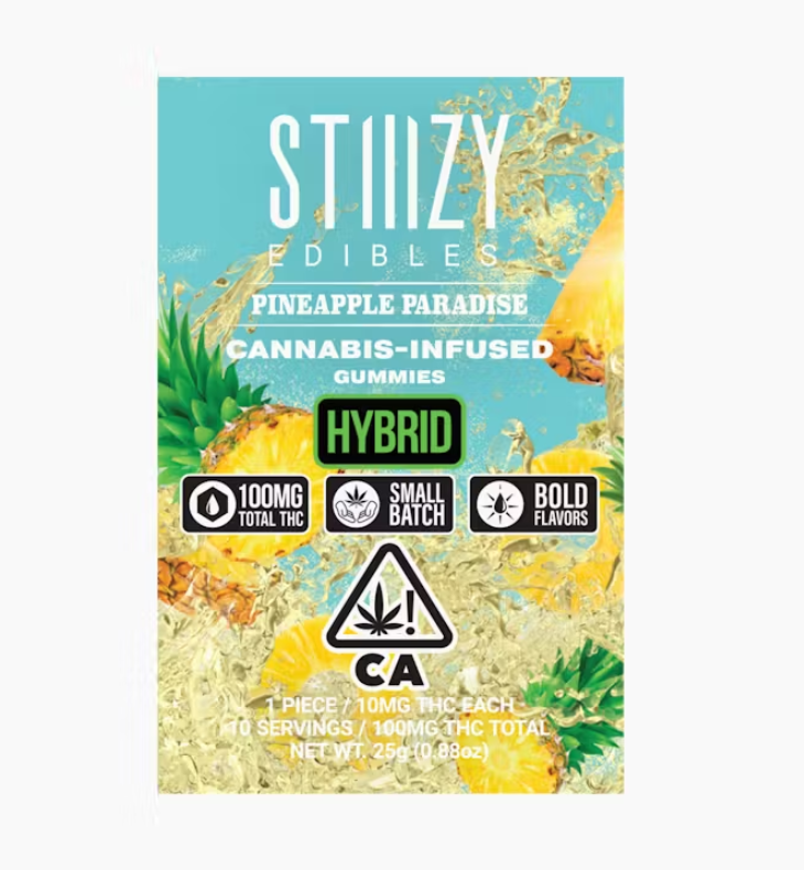 Photograph of product: PINEAPPLE PARADISE GUMMIES 10 PACK 100MG