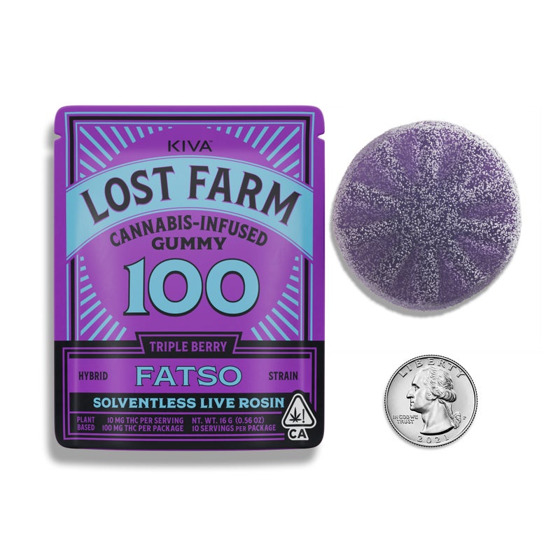 Photograph of product: TRIPLE BERRY FATSO 100MG ONE PIECE LOST FARM LIVE RESIN GUMMY