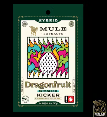 Photograph of product: Mule Extracts - Dragonfruit 1:1 TH-oui:CBD 100mg 10pk Gummies