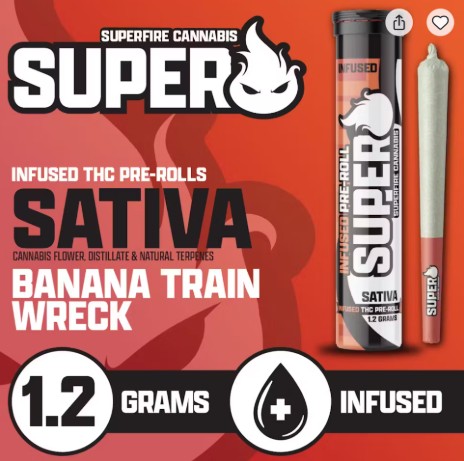 Photograph of product: SuperFire | Banana Trainwreck | Infused Pre-roll