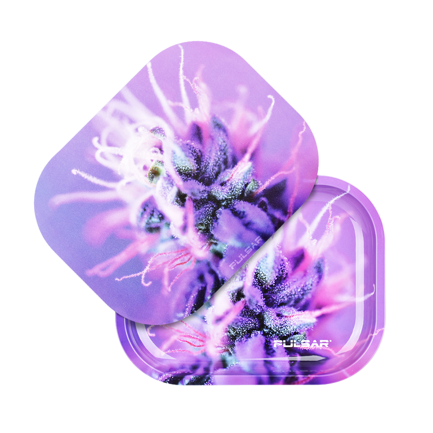 Photograph of product: Pulsar Mini Metal Rolling Tray & Lid | Flowering | 7"x5.5"