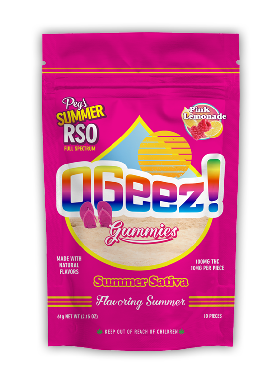 Photograph of product: OGeez Peg's - Summer Pink Lemonade RSO Gummies 100mg