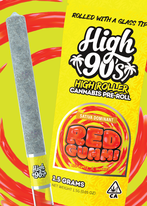 Photograph of product: High90's - Red Gummi - High Roller - - Preroll - Oui'd