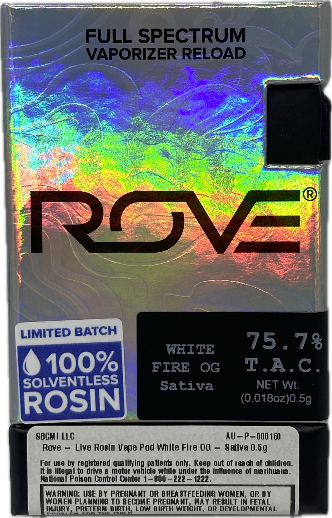Photograph of product: Rove - White Fire OG Live Rosin - Vape Reload - .05G