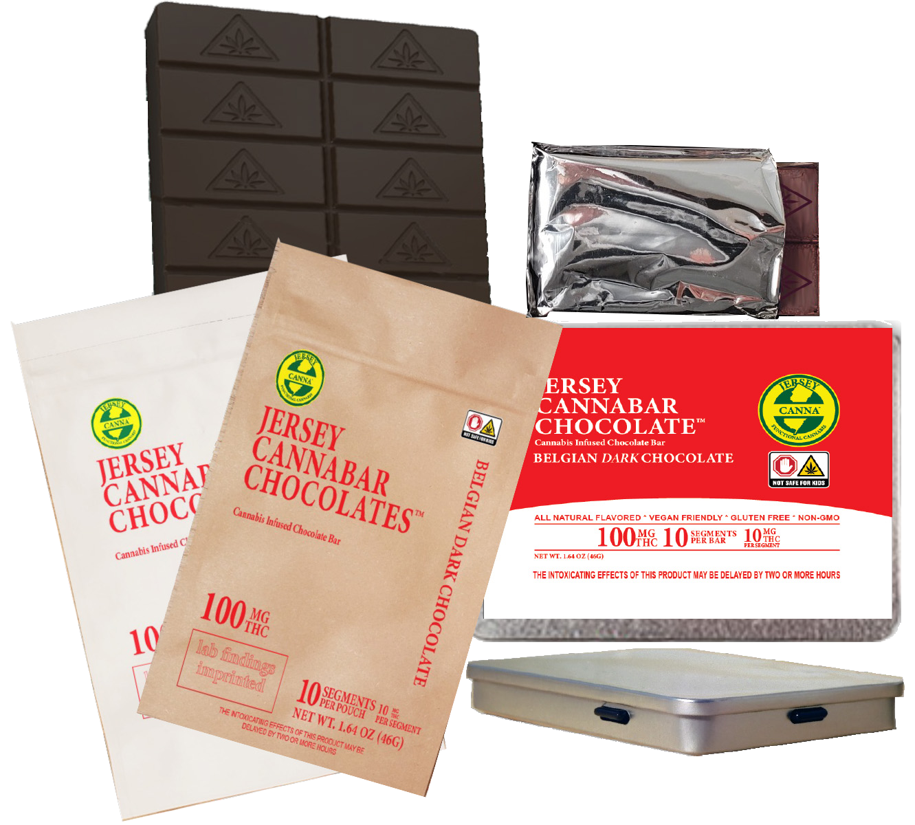 Photograph of product: Jersey Canna | Belgian Dark Chocolate Bar | 10 pack 100 mg