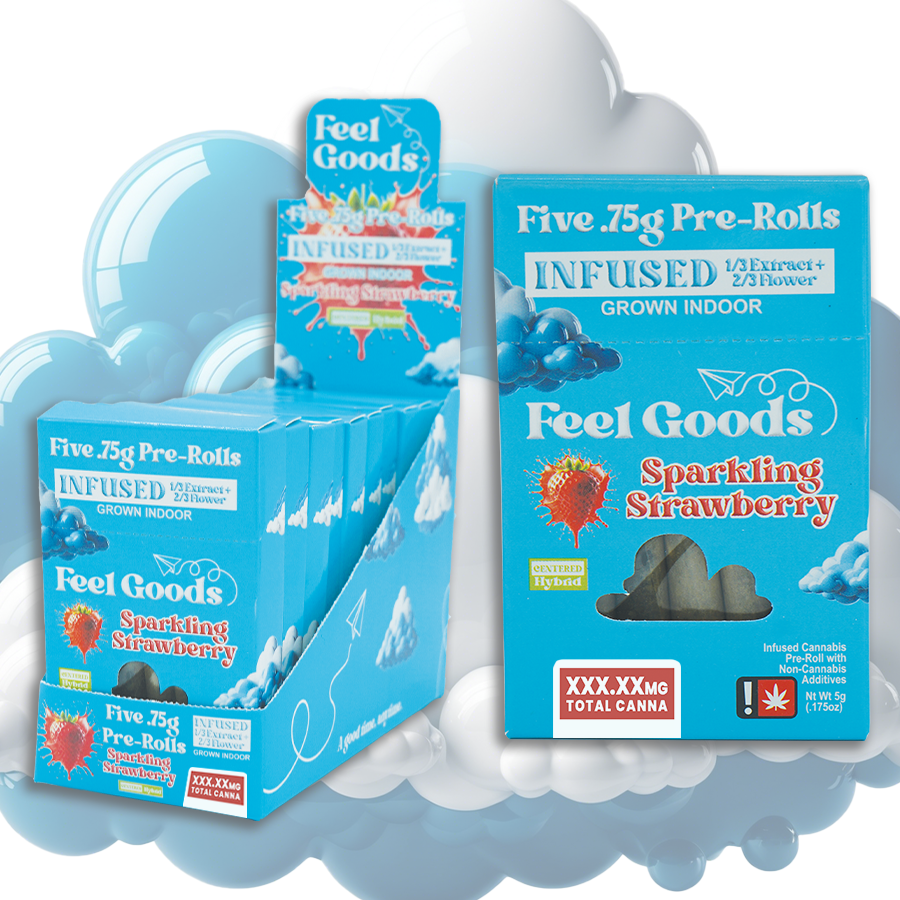 Photograph of product: FEEL GOODS | INFUSED PRE-ROLL 5-PACK | SPARKLING STRAWBERRY