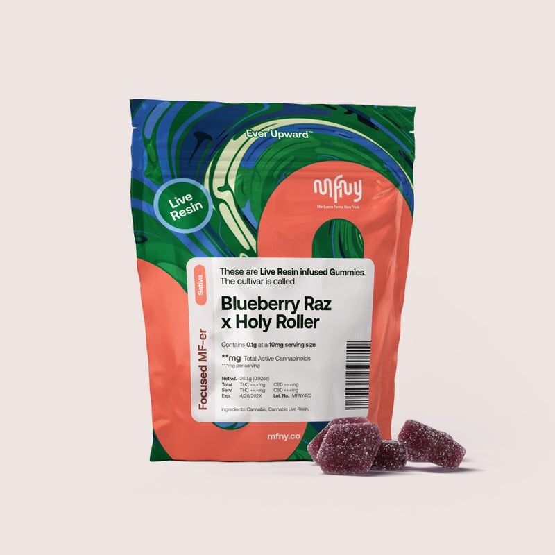 Photograph of product: Blueberry Raz x Holy Roller Live Resin Gummies | 10 pk