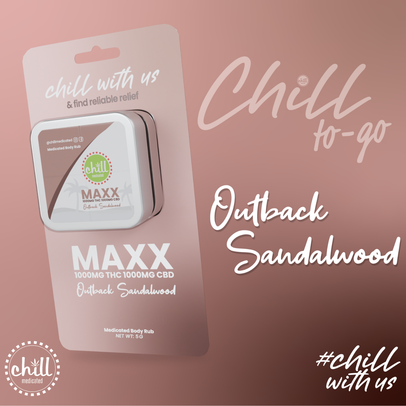 Photograph of product: Chill Medicated - Outback Sandalwood MAXX Body Rub To Go 1:1 75mg