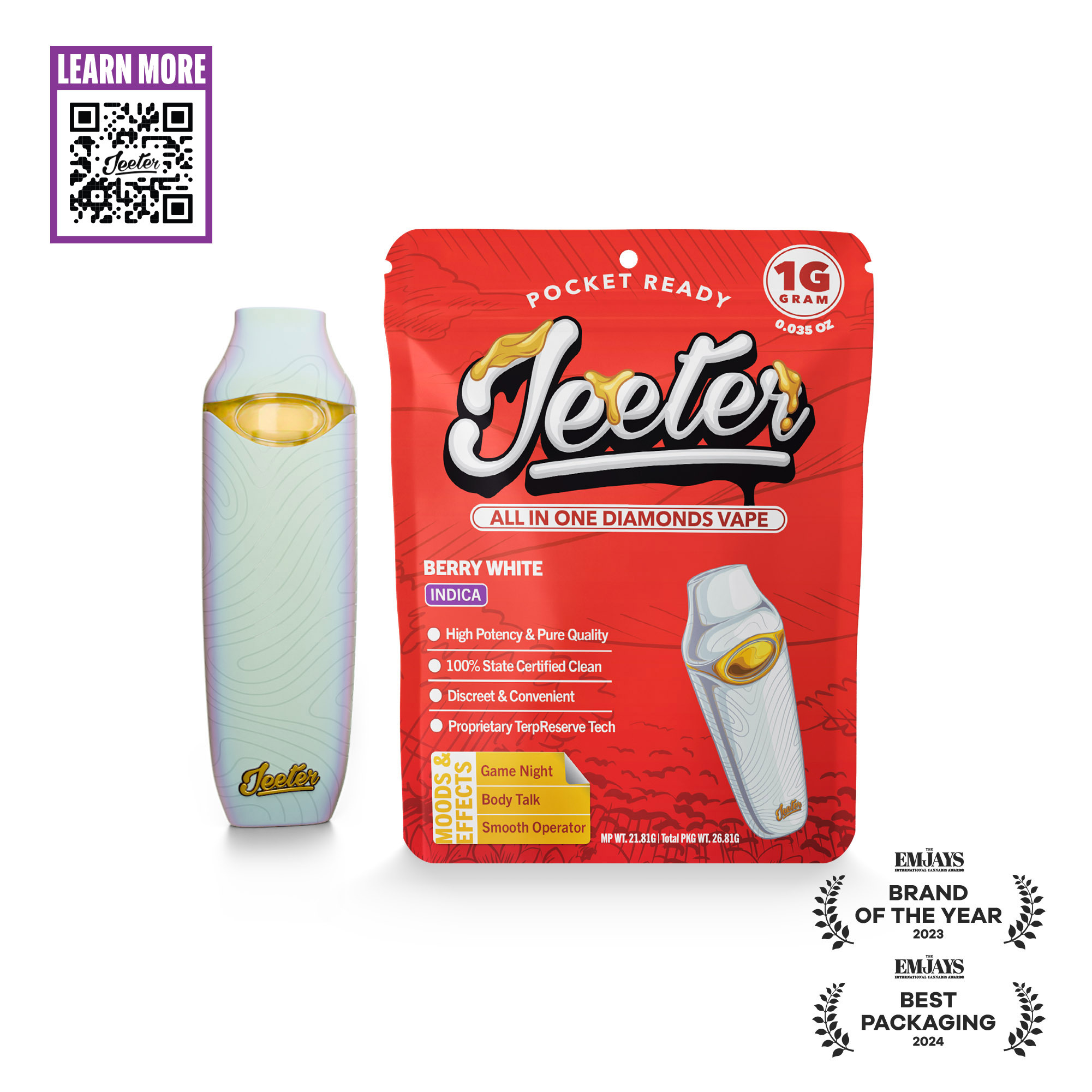 Photograph of instaPanelPhoto: Berry White Jeeter All In One Diamonds Vape | Pocket Ready | 1g | Indica
